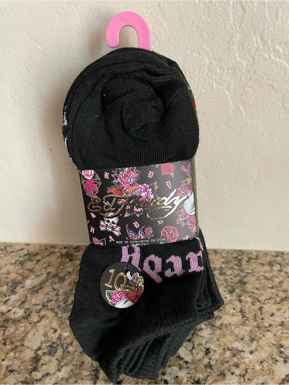 Ed Hardy Black Ankle Socks with  Logo Accent